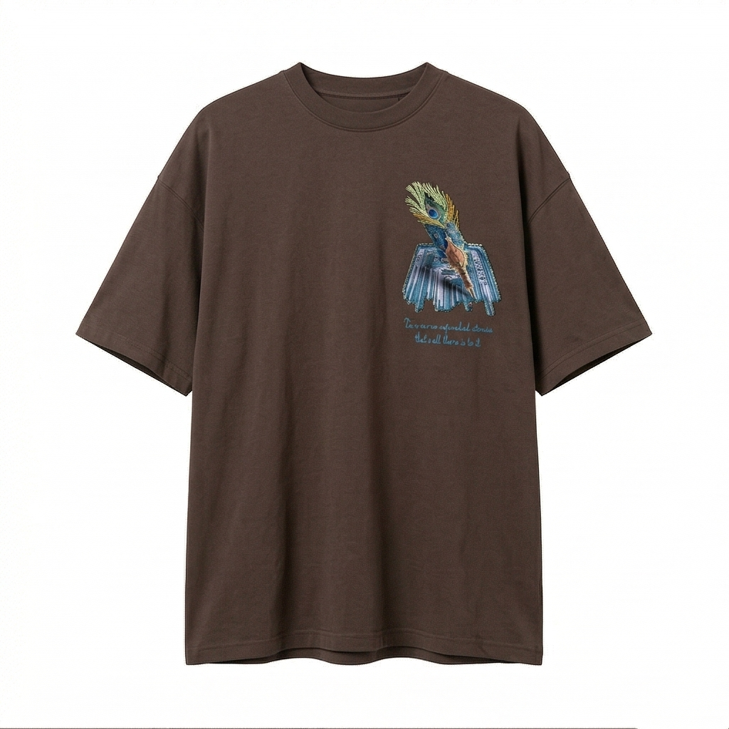 Peacock Feather Oversized Rug Patch T-Shirt