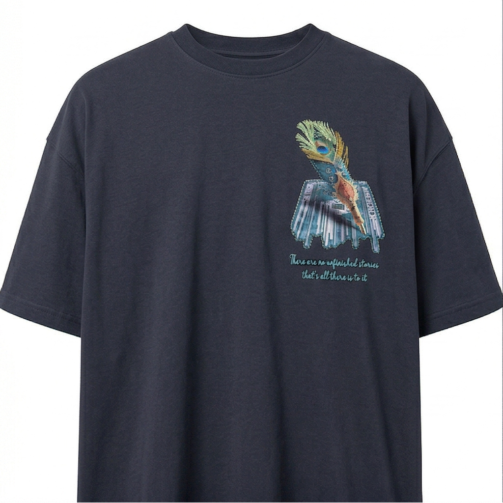 Peacock Feather Oversized Rug Patch T-Shirt