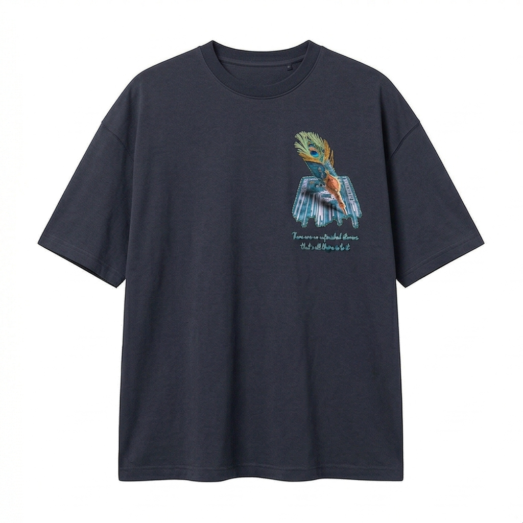 Peacock Feather Oversized Rug Patch T-Shirt
