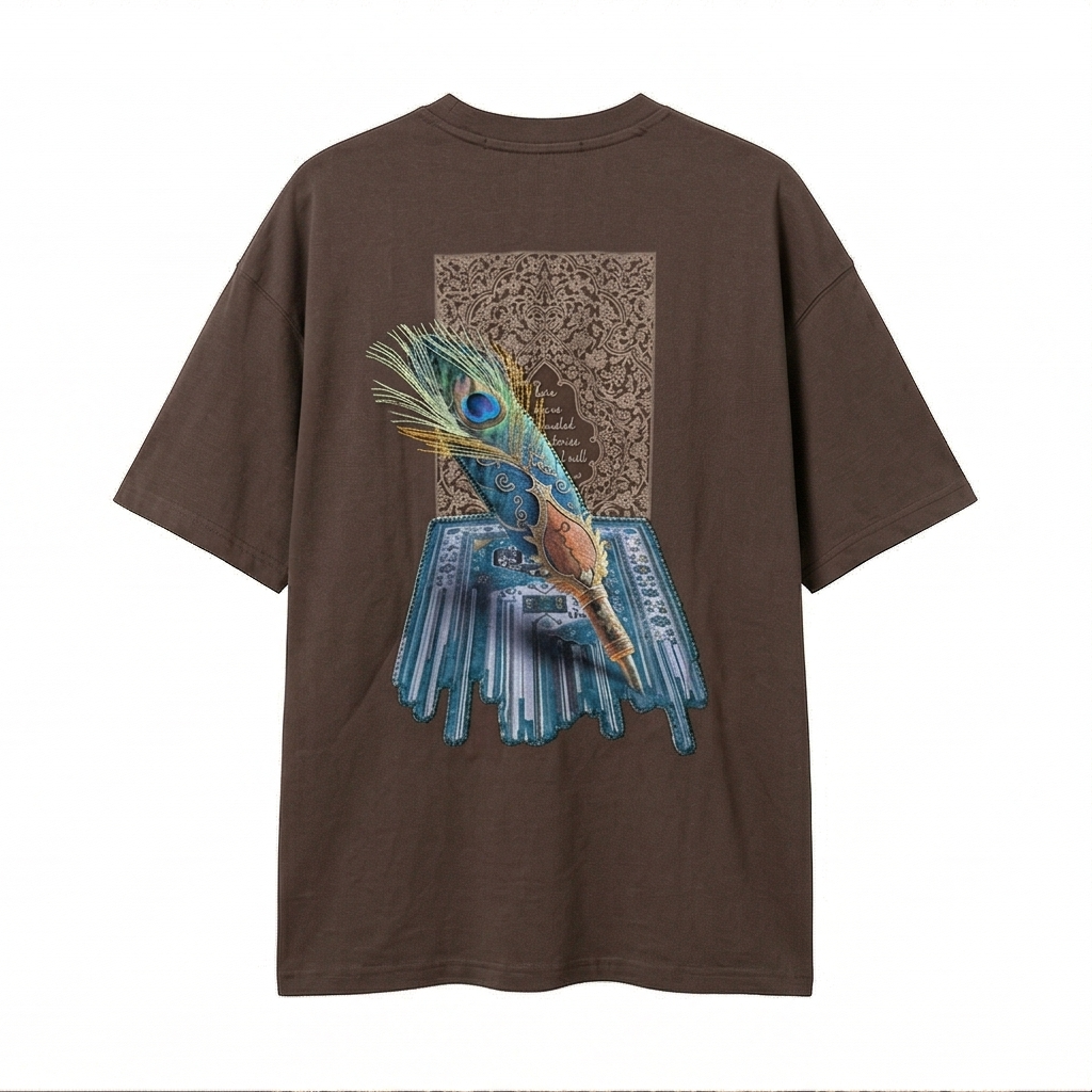 Peacock Feather Oversized Rug Patch T-Shirt