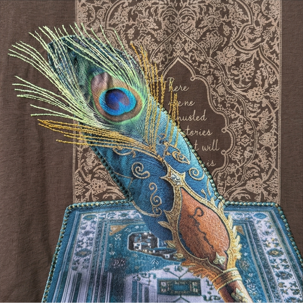 Peacock Feather Oversized Rug Patch T-Shirt