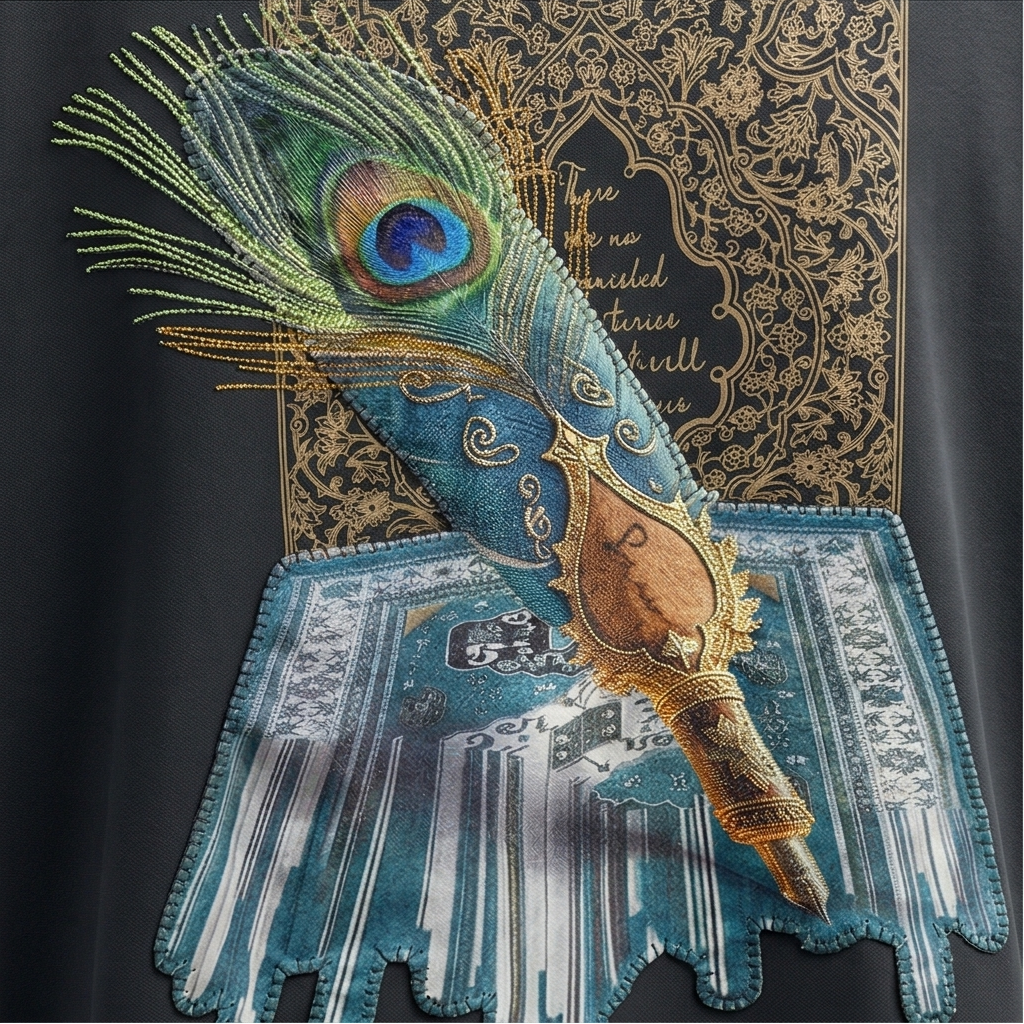 Peacock Feather Oversized Rug Patch T-Shirt