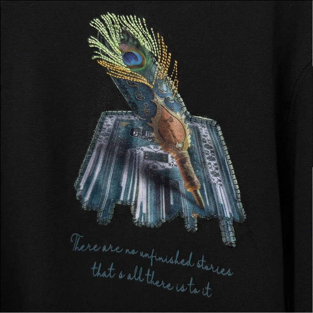 Peacock Feather Oversized Rug Patch T-Shirt