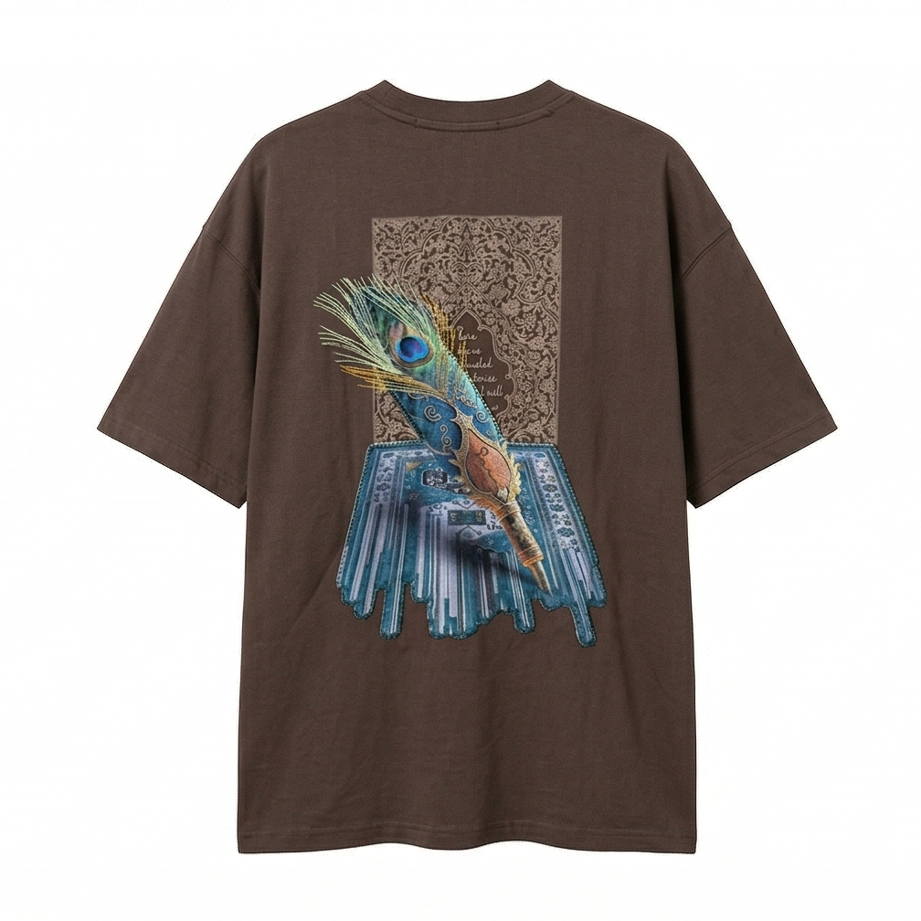 Peacock Feather Oversized Rug Patch T-Shirt