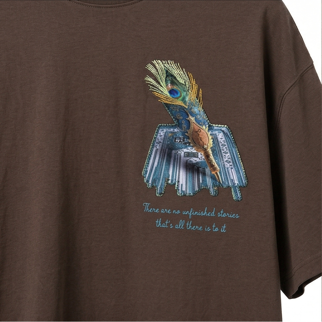 Peacock Feather Oversized Rug Patch T-Shirt